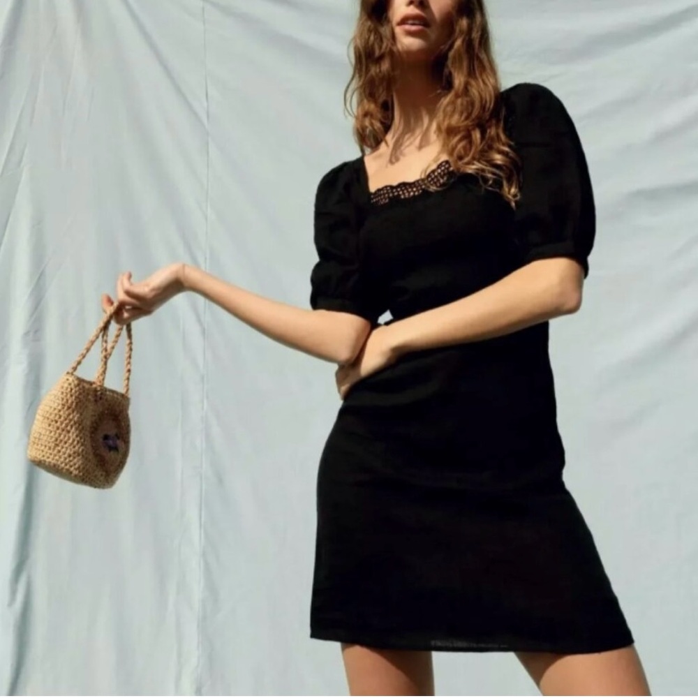 ROUJE ✨ Alienor Elegant Black LBD linen blend size 36 XS 0/2